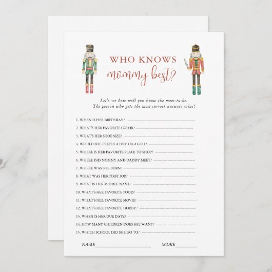 くるみ割り兵士クリスマスベビーシャワーゲーム 招待状 (正面/裏面)