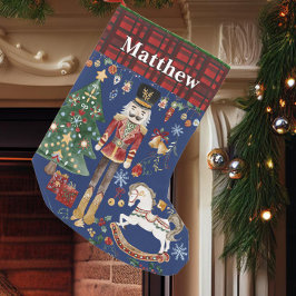 くるみ割り兵士バレエヴィンテージレッドジンガムブルー スモールクリスマスストッキング