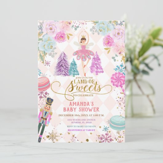 くるみ割り冬クリスマススノーフレーク赤ちゃんシャワー 招待状 (スタンド正面)