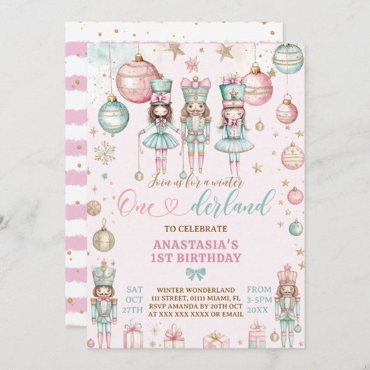くるみ割り冬ワンダーランド1歳の誕生日 招待状 (正面/裏面)