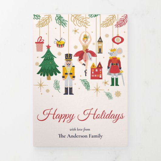 くるみ割り家族数々の写真コラージクリスマス 三つ折りクリスマスカード (カバー)