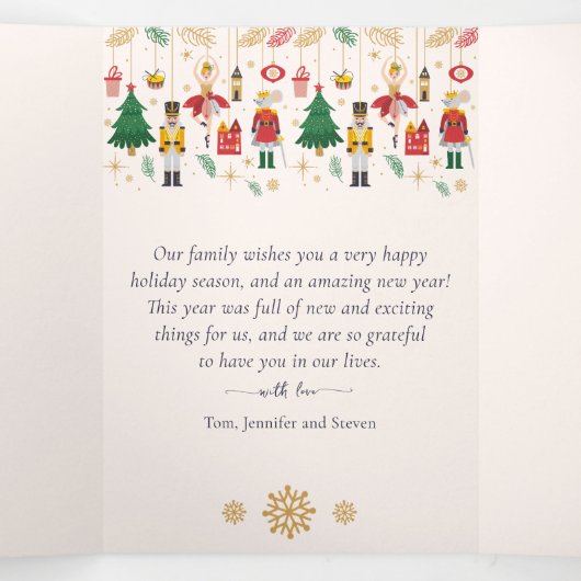 くるみ割り家族数々の写真コラージクリスマス 三つ折りクリスマスカード (内部中)