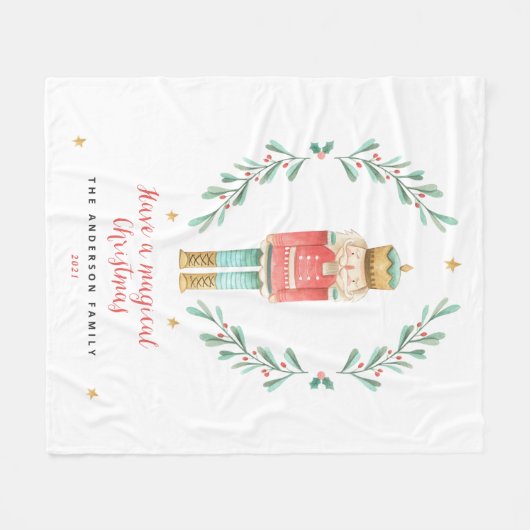 くるみ割り水の色の植物性かわいいクリスマスポス フリースブランケット (正面(横))