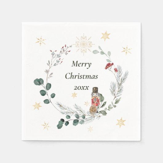 くるみ割り水色植物性かわいいクリスマス スタンダードカクテルナプキン (正面)