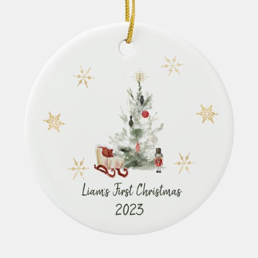 くるみ割り水色植物性かわいいクリスマス セラミックオーナメント (正面)