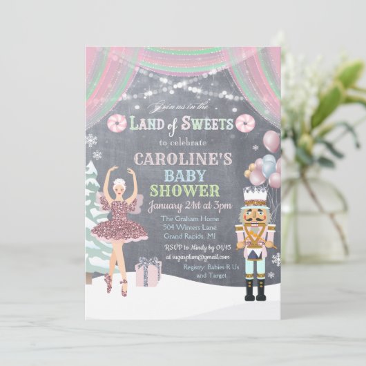 くるみ割り砂糖梅ベビーシャワー招待状 招待状 (スタンド正面)