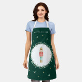 くるみ割り緑色の植物性かわいいクリスマス エプロン (着用した状態)