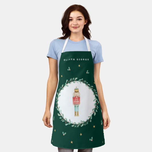 くるみ割り緑色の植物性かわいいクリスマス エプロン (着用した状態)