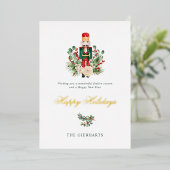 くるみ割り葉ファミリークリスマスホリデー金ゴールド 箔シーズンカード (立ち正面)