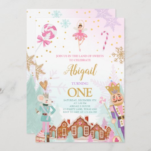 くるみ割り誕生日ガールランドオブスイーツフェアリー 招待状 (正面/裏面)