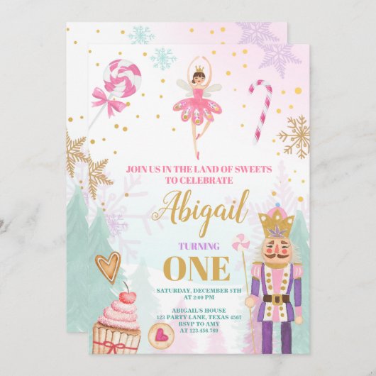 くるみ割り誕生日招待状ウィンターランドオブスイーツ 招待状 (正面/裏面)