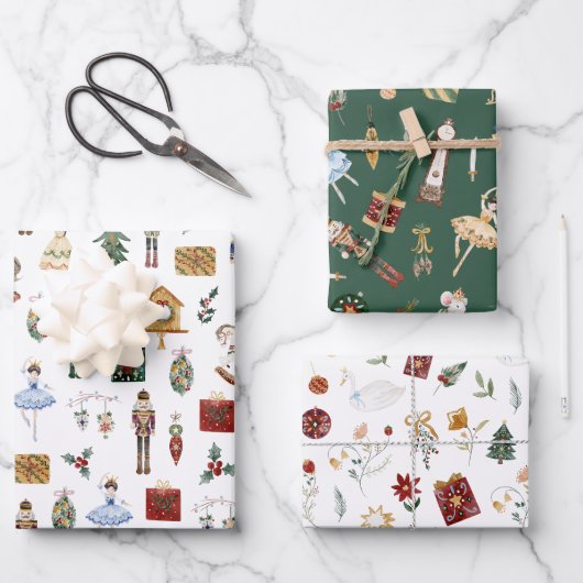 くるみ割り赤金ゴールドバレリーナ誕生日パーティー ラッピングペーパーシート (正面)