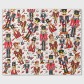 くるみ割り車がクリスマスキャンディーギフトを投げる ラッピングペーパー (フラット)