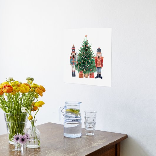 くるみ割り2本のクリスマスツリーカラフル。 箔ポスター (レイダウン (キッチン))