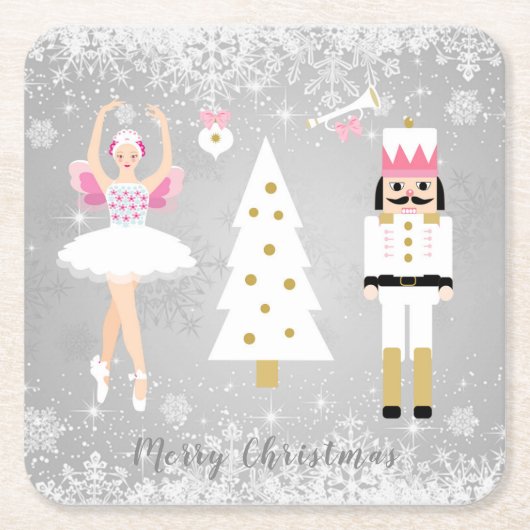 くるみ割り、バレリーナ、クリスマスツリー スクエアペーパーコースター (正面)