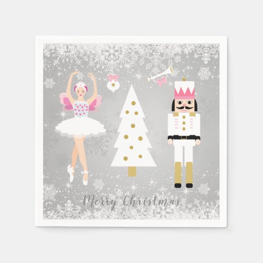 くるみ割り、バレリーナ、クリスマスツリー スタンダードカクテルナプキン (正面)