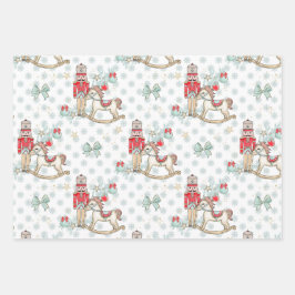くるみ割り、ロッキングホース、クリスマスツリー ラッピングペーパーシート