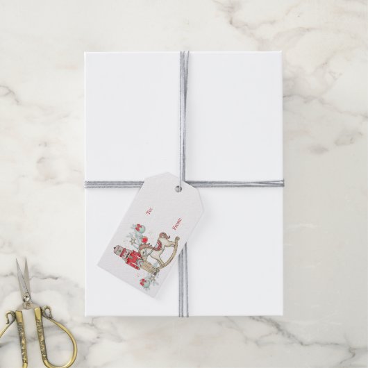 くるみ割り、揺れる馬、クリスマスツリー ギフトタグ (より糸付き)