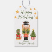くるみ割り、贈り物、クリスマスツリーの幸せな休日 ギフトタグ (正面)