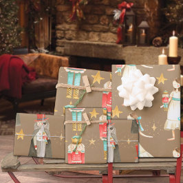 くるみ素朴割りバレエのクリスマスをクラフト ラッピングペーパーシート