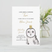 くろとシロのフクロウの赤ちゃん 2歳の誕生日パーティー 招待状 (スタンド正面)