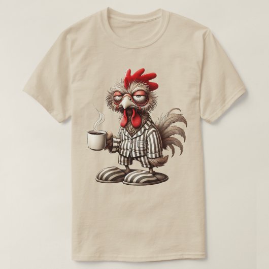 ぐっすりニワトリの朝 – コーヒーなくちゃ始まらない！ Tシャツ (デザイン正面)