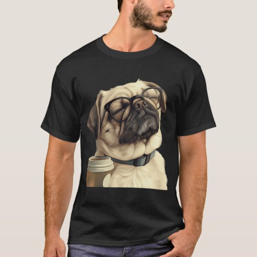 ぐったりパグとコーヒー  Tシャツ (正面)