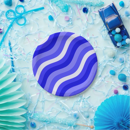 ぐらつきポップ・アートののストライプ明るい青の対角線パターン ペーパープレート (パーティー)