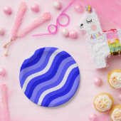 ぐらつきポップ・アートののストライプ明るい青の対角線パターン ペーパープレート (パーティー)