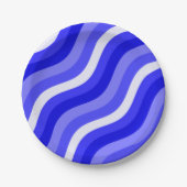 ぐらつきポップ・アートののストライプ明るい青の対角線パターン ペーパープレート (正面)
