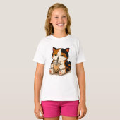 ぐるぐる猫のタピオカティー Tシャツ (正面フル)