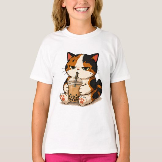 ぐるぐる猫のタピオカティー Tシャツ (正面)