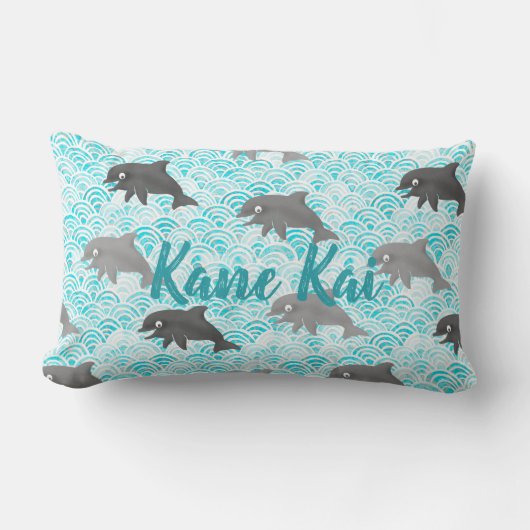 けいき水彩ドルフィンウェーブ及びプリドリバーシブル ランバークッション (正面)