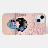 けいこ こけし人形 - 青い着物の芸者さん Case-Mate iPhoneケース (裏面 (横))
