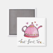 けれどもまずは、お茶 ウィームジカルな手描きのキッチン マグネット (正面/裏面)