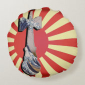 けん玉波灯台ヴィンテージ日本国旗 ラウンドクッション (裏面)