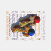 けん玉、赤、青のカラーインクスケッチ フリースブランケット (正面(横))