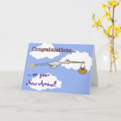 こうのとりおよびベビーのフクロウの新生児 カード (黄色い花)