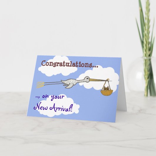 こうのとりおよびベビーのフクロウの新生児 カード (正面)