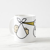 こうのとりおよびベビーの漫画のかわいい誕生の発表 コーヒーマグカップ (正面左)