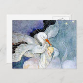 こうのとりおよびベビー ポストカード (正面/裏面)