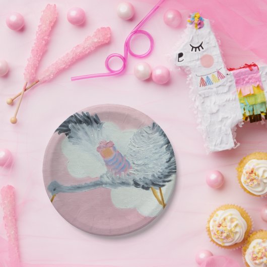 こうのとりおよび女の赤ちゃんの紙皿 ペーパープレート (パーティー)