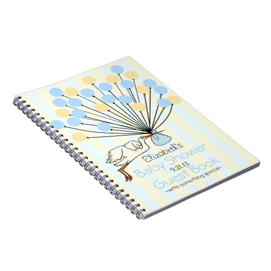 こうのとりおよび気球のベビーシャワーの来客名簿 ノートブック (右側)