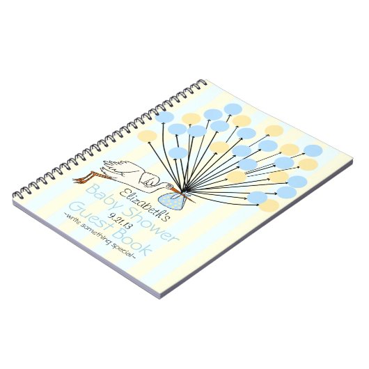 こうのとりおよび気球のベビーシャワーの来客名簿 ノートブック (左側)