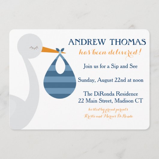 こうのとりのベビーの招待状/ベビーの発表 案内状 (正面)