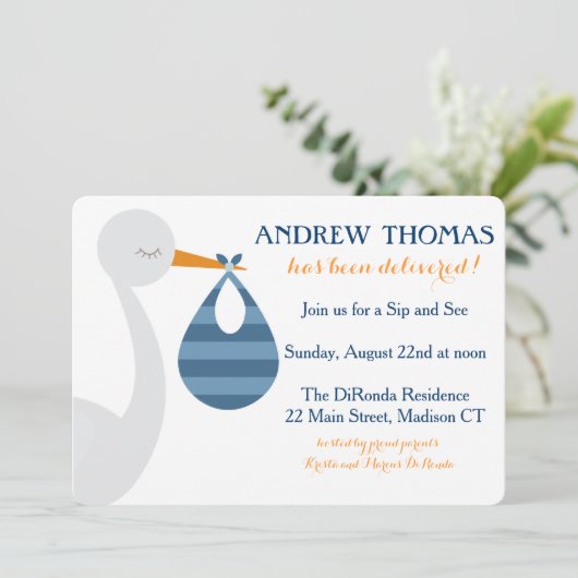 こうのとりのベビーの招待状/ベビーの発表 案内状 (スタンド正面)