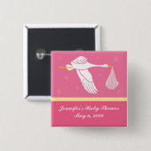 こうのとりのベビーシャワーPin -ピンク 缶バッジ (正面&裏面)