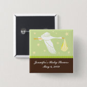 こうのとりのベビーシャワーPin -緑かブラウン 缶バッジ (正面&裏面)