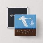 こうのとりのベビーシャワーPin -青かブラウン 缶バッジ (正面&裏面)