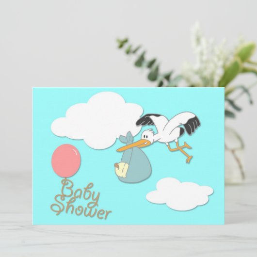 こうのとりのベビー配達、ベビーシャワーの招待 招待状 (スタンド正面)